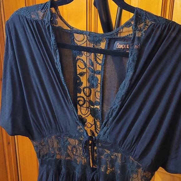 Dance & Marvel Black Lace Tie‑Front Duster Cover‑Up M Sheer Kimono - Picture 2 of 13